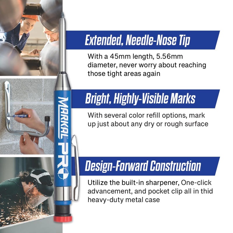 Markal 96270 - Markal PRO Holder with 1 Graphite Lead, Built-in Sharpener, 1 Click Advance, Heavy-Duty Metal Barrel Construction & Extended Needle-Nose Tip for Use in Toughest Jobs - Image 3
